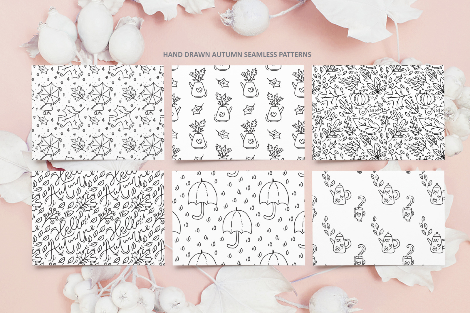 Monoline vector autumn floral elements Monoline vector autumn floral elements