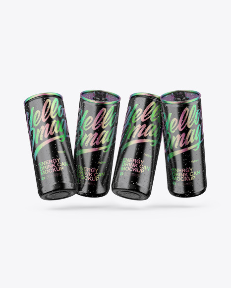 Four Glossy Metallic Cans Mockup