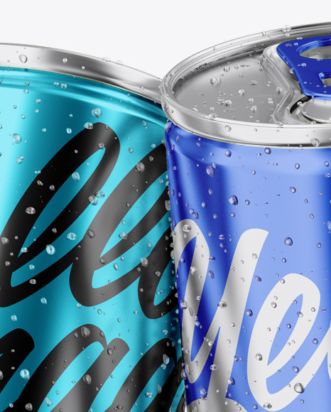 Four Glossy Metallic Cans Mockup