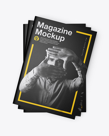 Three Textured A4 Magazines Mockup