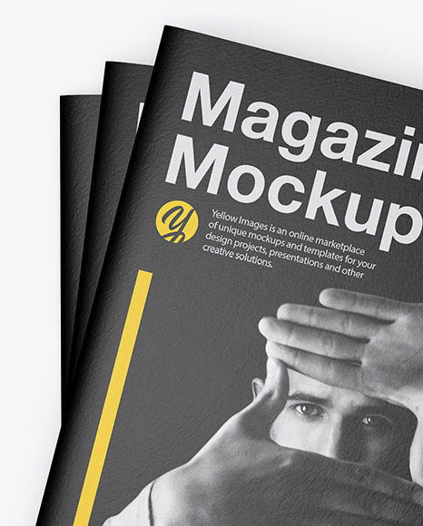 Three Textured A4 Magazines Mockup