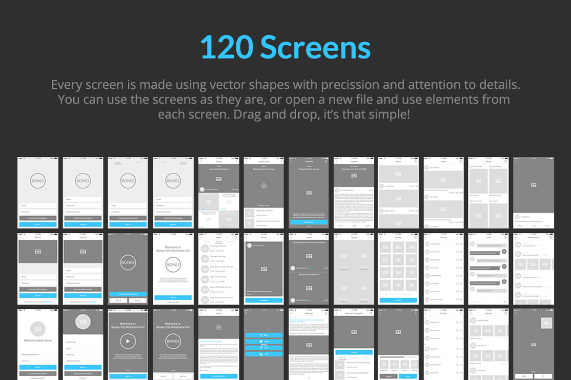 Bones IOS Wireframe Kit