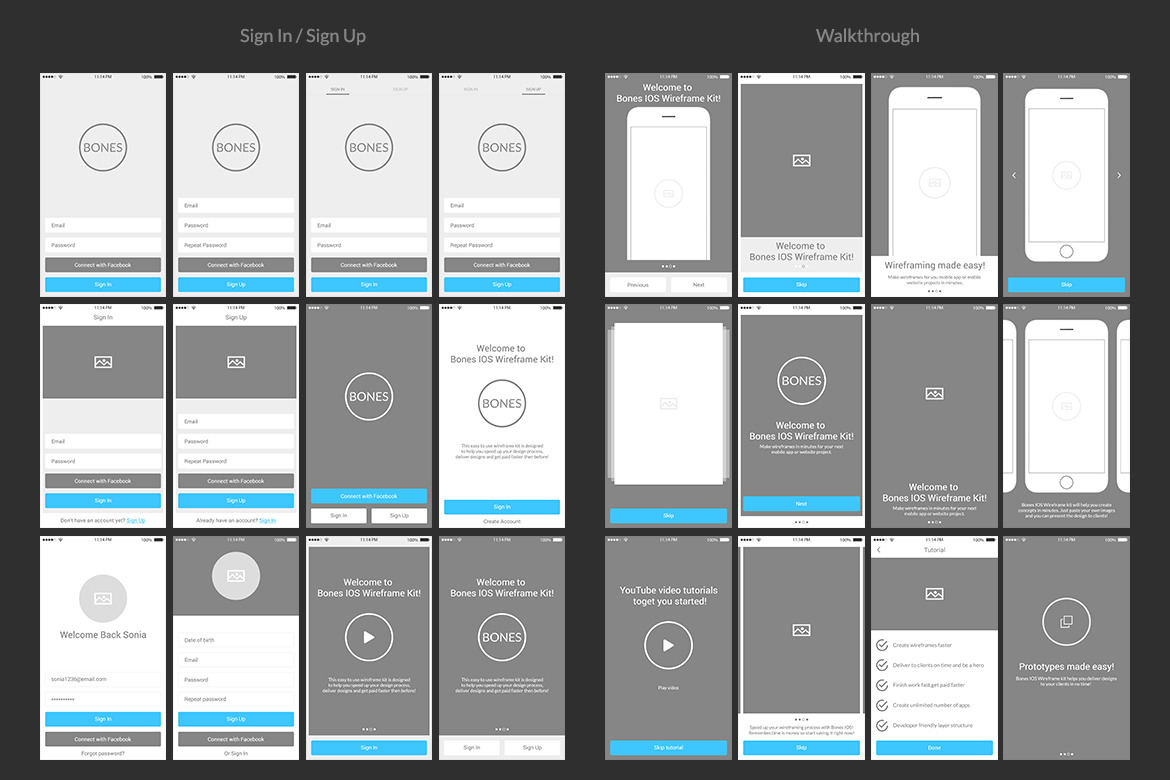 Bones IOS Wireframe Kit