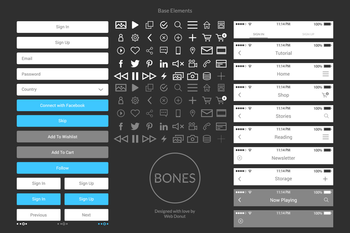 Bones IOS Wireframe Kit