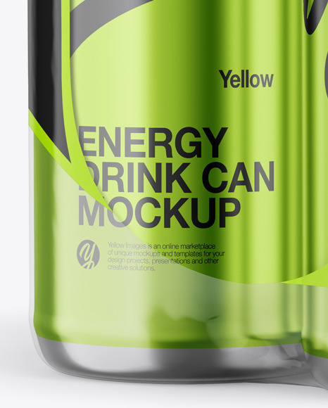 Glossy Metallic Cans in Shrink Wrap Mockup