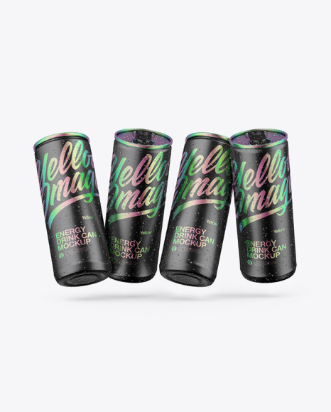 Four Matte Metallic Cans Mockup