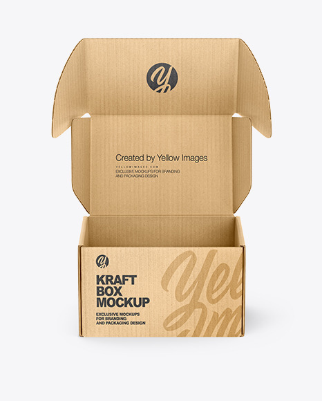 Opened Kraft Box Mockup - Download+Kraft+Opened+Box+Mockup+-+Front+View+(High+Angle+Shot)+PSD