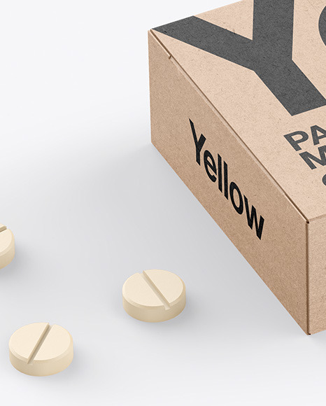 Kraft Box With Tablets Mockup