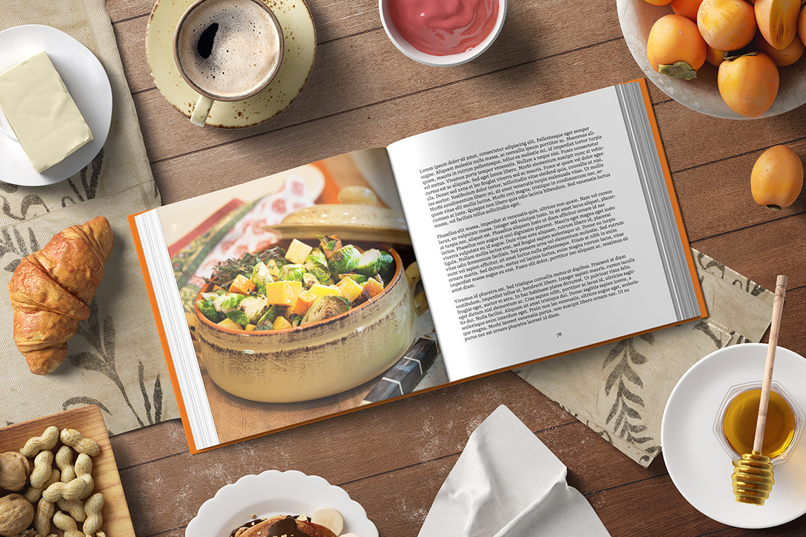 Square Cook Book Mockup - Kitchen Set Square Cook Book Mockup - Kitchen Set