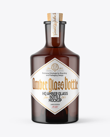 Amber Glass Bottle with Cork Mockup