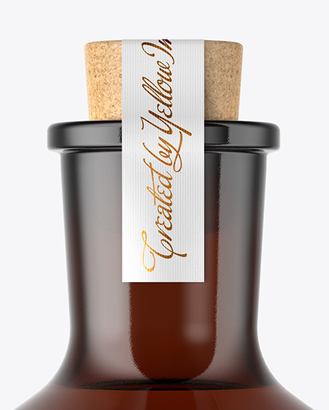 Amber Glass Bottle with Cork Mockup