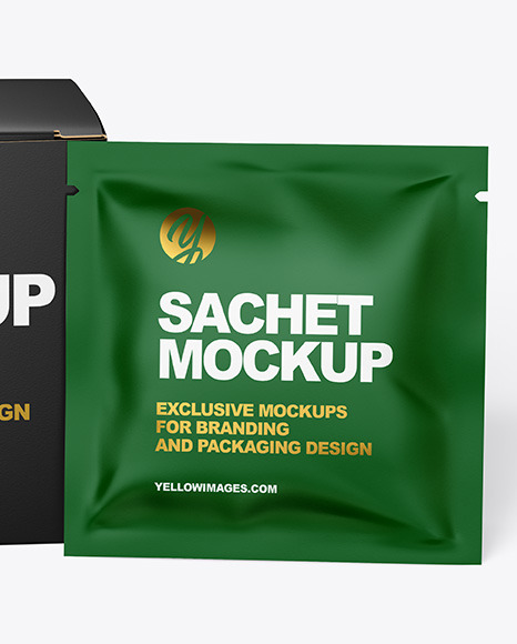 Paper Box with Matte Sachet Mockup