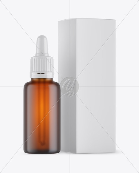 Frosted Amber Dropper Bottle w/ Box Mockup