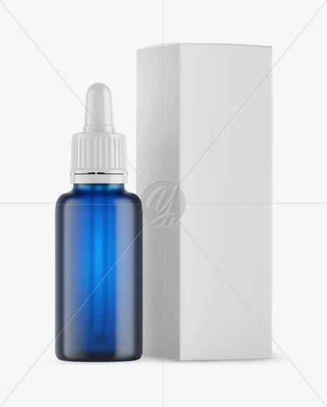 Frosted Blue Dropper Bottle w/ Box Mockup