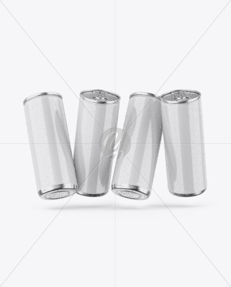 Four Metallic Cans W/ Glossy Finish Mockup Four Metallic Cans W/ Glossy Finish Mockup