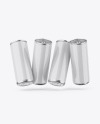 Four Metallic Cans W/ Glossy Finish Mockup Four Metallic Cans W/ Glossy Finish Mockup