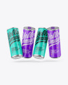 Four Metallic Cans W/ Glossy Finish Mockup Four Metallic Cans W/ Glossy Finish Mockup