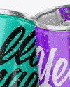 Four Metallic Cans W/ Glossy Finish Mockup Four Metallic Cans W/ Glossy Finish Mockup