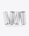Four Metallic Cans W/ Matte Finish Mockup Four Metallic Cans W/ Matte Finish Mockup