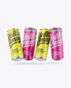 Four Metallic Cans W/ Matte Finish Mockup Four Metallic Cans W/ Matte Finish Mockup