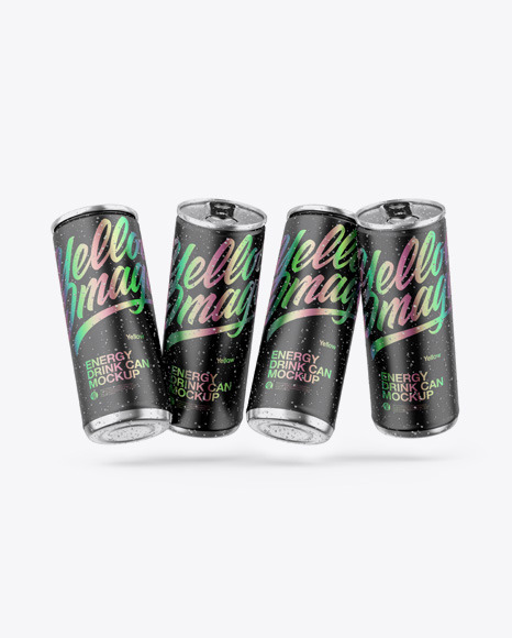 Four Metallic Cans W/ Matte Finish Mockup Four Metallic Cans W/ Matte Finish Mockup