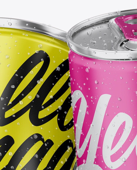 Four Metallic Cans W/ Matte Finish Mockup Four Metallic Cans W/ Matte Finish Mockup