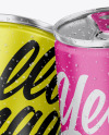 Four Metallic Cans W/ Matte Finish Mockup Four Metallic Cans W/ Matte Finish Mockup