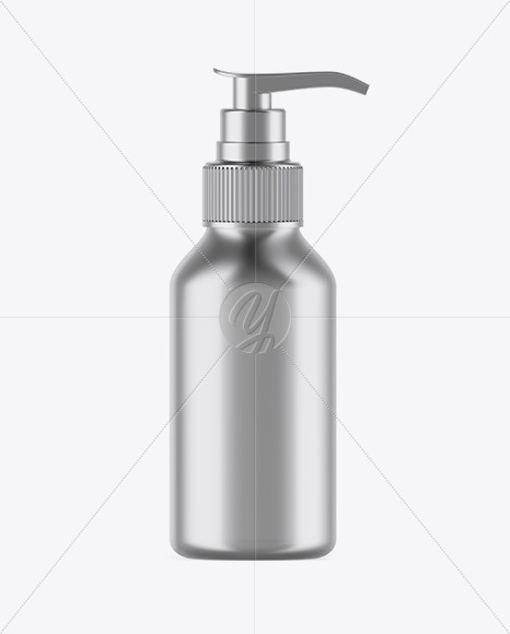 Metallic Cosmetic Bottle with Pump Mockup