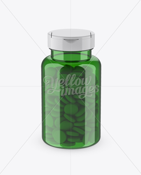 Green Pill Bottle Mockup (High-Angle Shot)