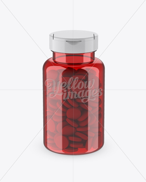 Red Pill Bottle Mockup (High-Angle Shot)