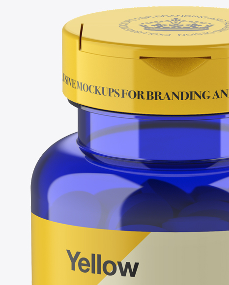 Blue Pill Bottle Mockup (High-Angle Shot)