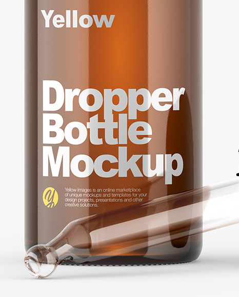 Opened Amber Dropper Bottle Mockup