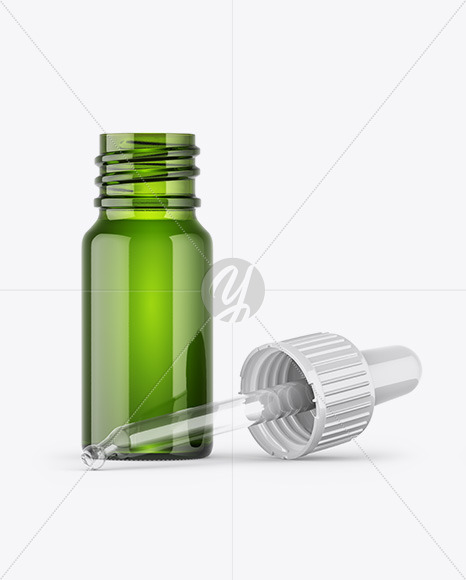 Opened Green Dropper Bottle Mockup