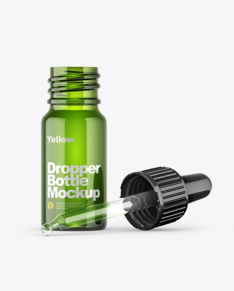 Opened Green Dropper Bottle Mockup