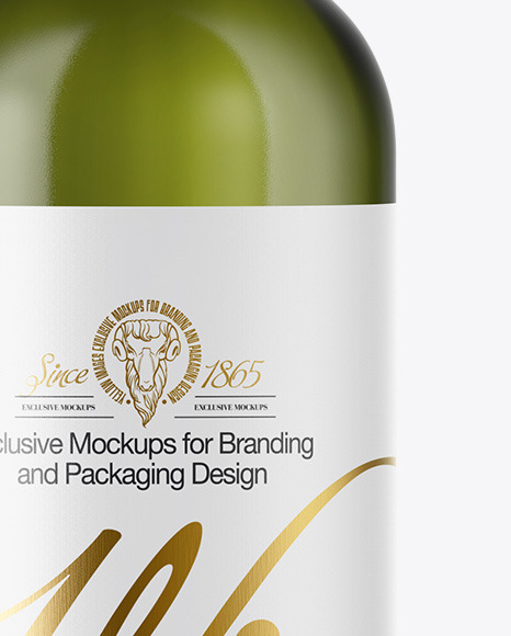 Green Glass White Wine Bottle Mockup