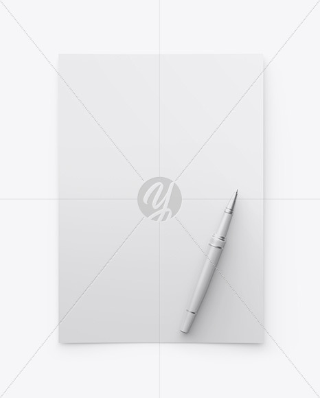 A4 Paper w/ Pen Mockup