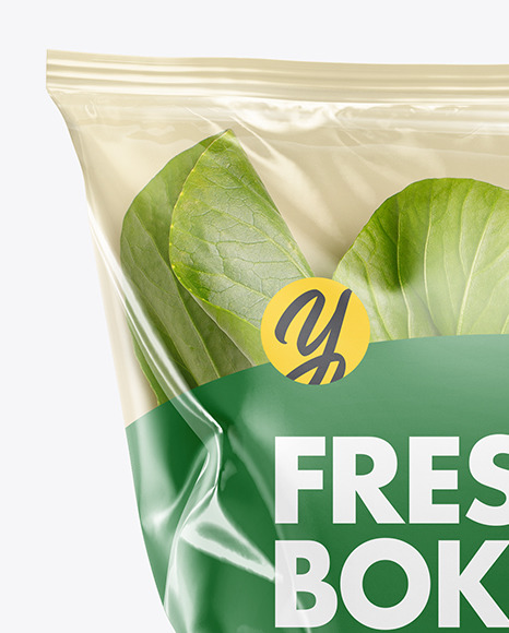 Plastic Bag With Bok Choy Mockup