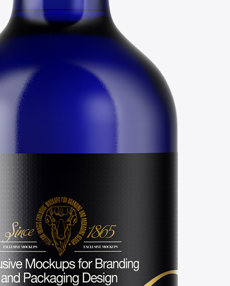 Blue Glass Wine Bottle Mockup