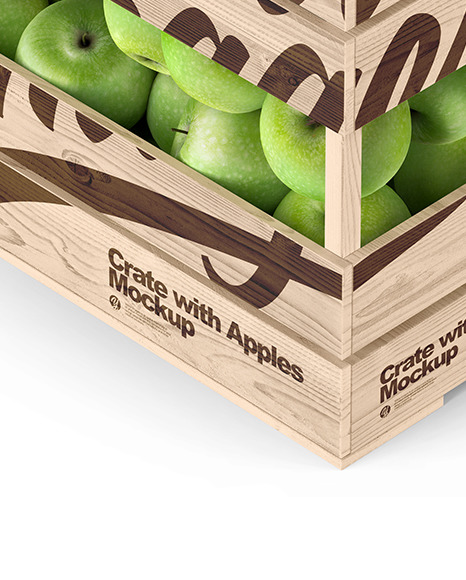 Wooden Crate with Apples Mockup - Half Side View