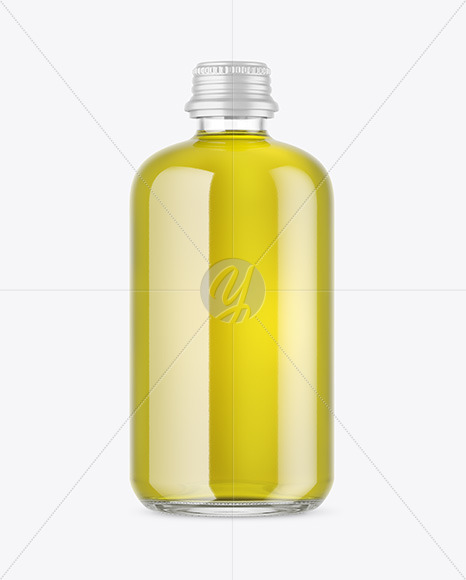 Clear Glass Bottle with Oil Mockup Clear Glass Bottle with Oil Mockup