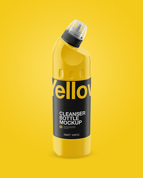 500ml Glossy Plastic Toilet Bowl Cleaner Bottle Mockup - Front View (High Angle Shot)