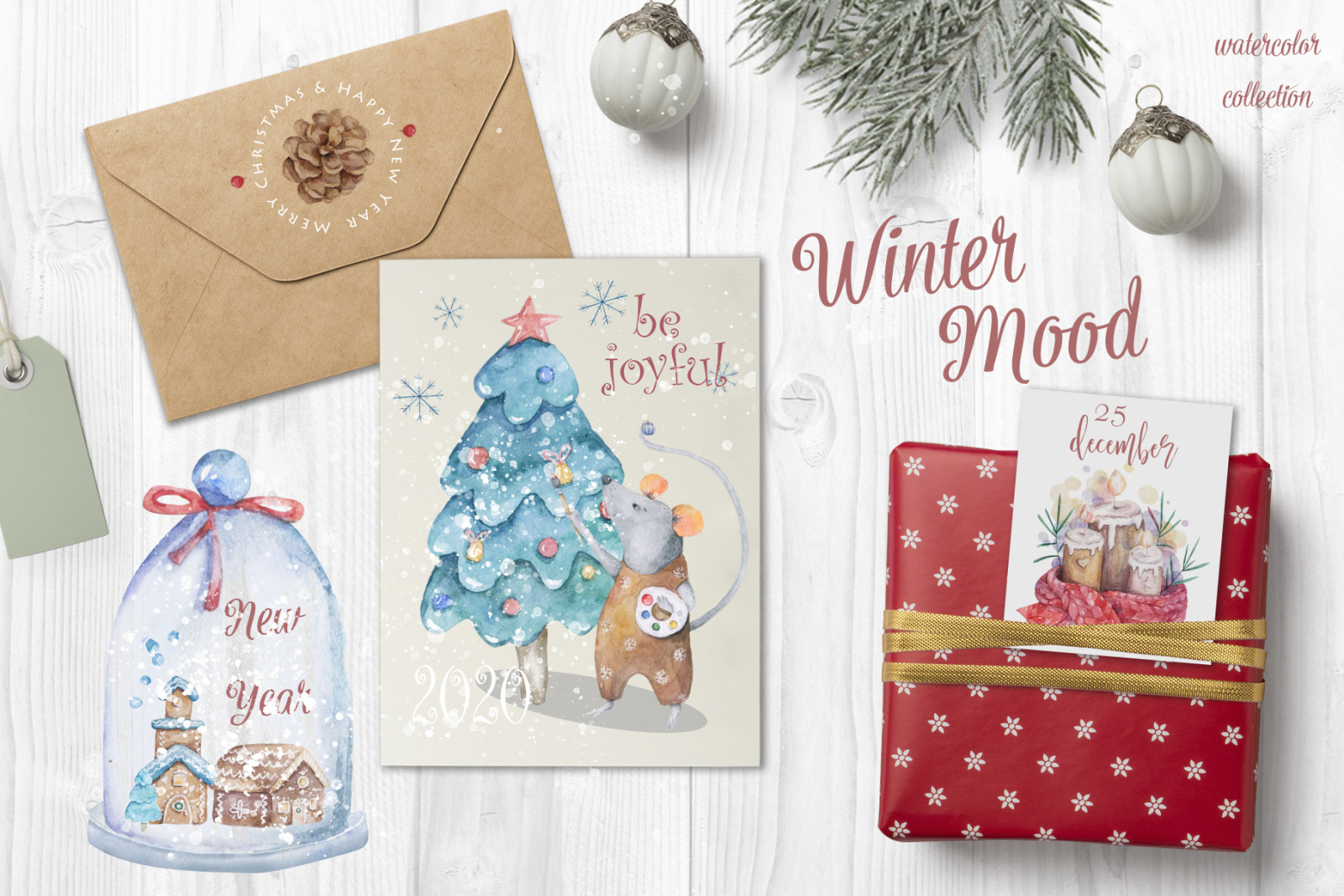 Christmas Story Watercolor cute Rats Christmas Story Watercolor cute Rats