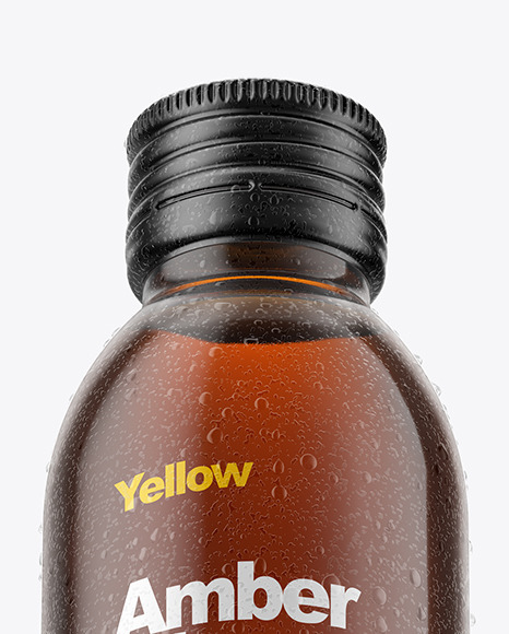 100ml Amber Glass Bottle in Shrink Sleeve Mockup