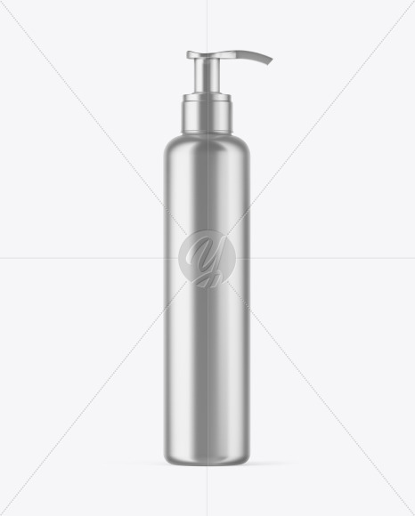 Metallic Cosmetic Bottle with Pump Mockup