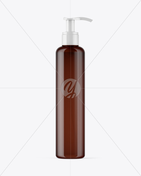 Amber Cosmetic Bottle with Pump Mockup