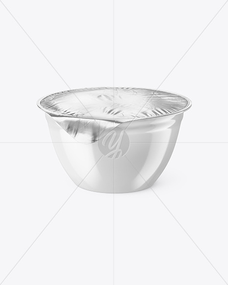 Glossy Plastic Cup with Foil Lid Mockup