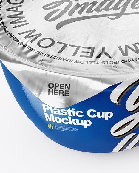 Glossy Plastic Cup with Foil Lid Mockup