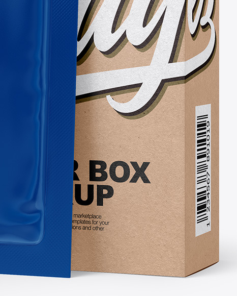 Kraft Paper Box with Glossy Sachet Mockup