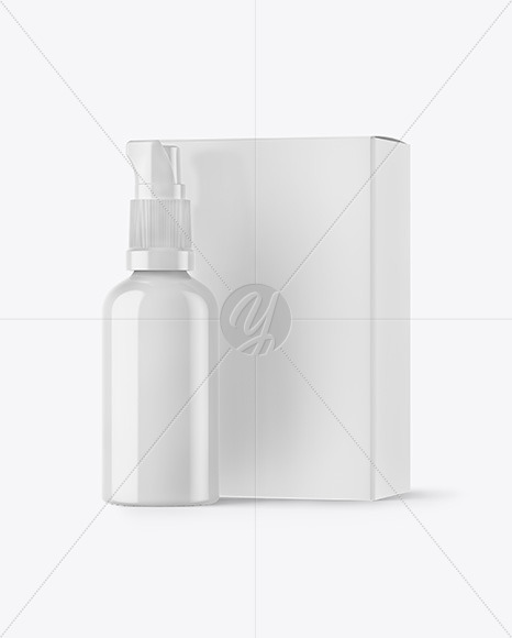 Glossy Spray Bottle with Box Mockup