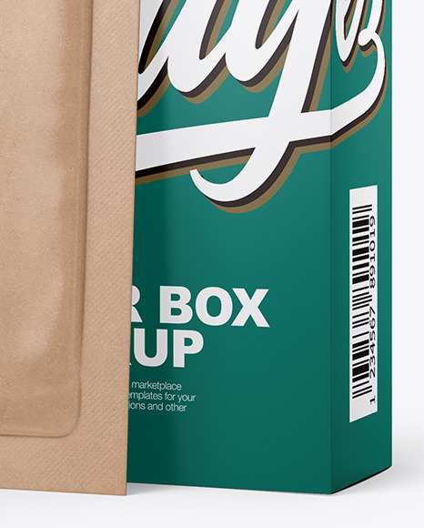 Matte Paper Box with Kraft Sachet Mockup